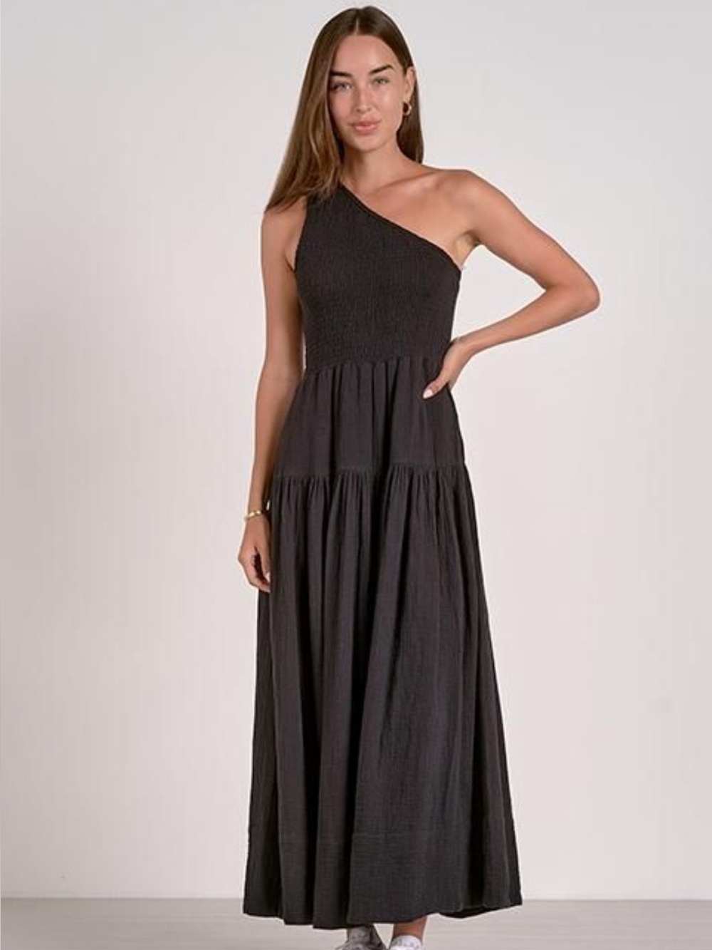 NWT Elan Grace One-Shoulder Maxi Dress in Black / M